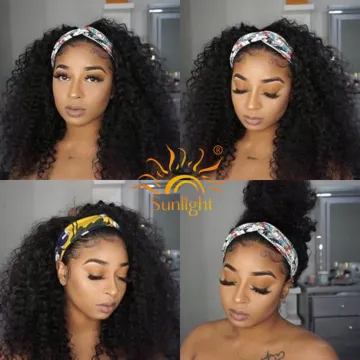 Afro coiffure boucle extensions de vrai tissage bresilien cheveux humaines machine perruque bandeau non dentelle pour femme