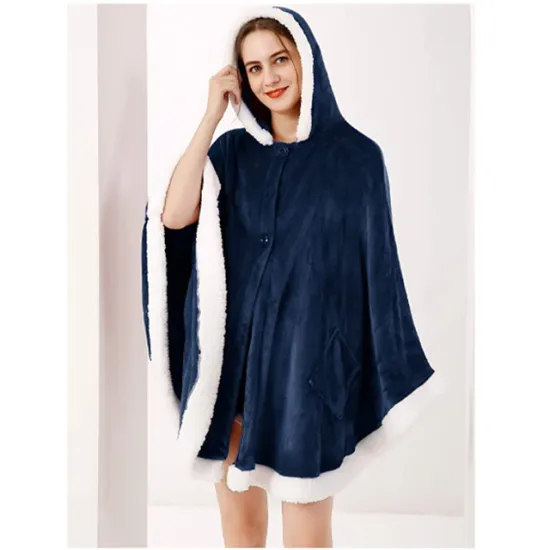 High quality flannel and sherpa double sides shawl blanket Travel Sofa Bed Gaming Gift Wearable Throw Blanket with Hood