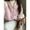 women's contrast color stitching plush jacket