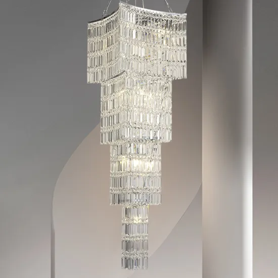 European Design Banquet Long Chrome Crystal Suspension Lighting