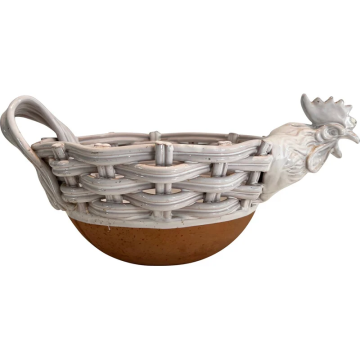 Bowl frutas de cerámica francesa vintage con cabeza de gallo - 1970s