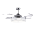 Ventilateur de plafond rétractable en argent avec abat-jour en cristal