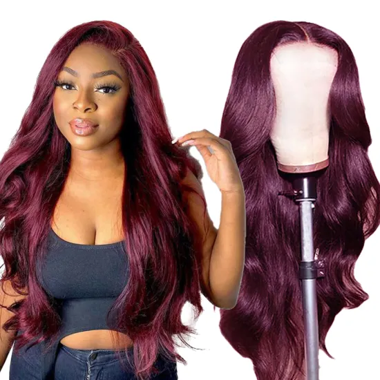 Body Wave Colored Human Hair Lace Front Wigs 180% Density HD Transparent Wig 99J Red Burgundy Remy Brazilian Wig For Black Women