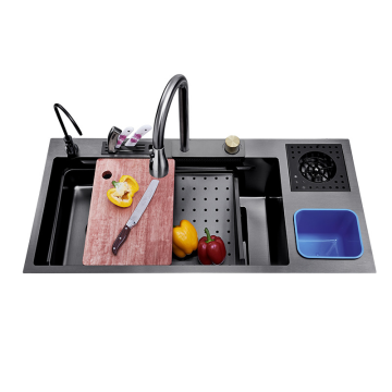 Modern Black Multifunctional Rectangular Kitchen Sinks in Stainless Steel