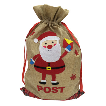サンタ柄クリスマス黄麻布の袋