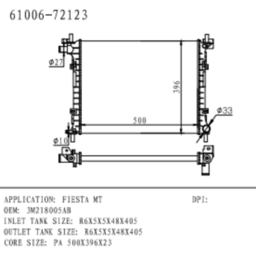 Radiador para Ford Fiesta OEM Número 3M218005AB