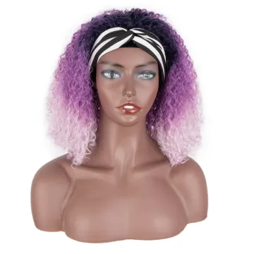 Mysterious purple fctory price short kinky curly braids Bouncy Curly Hair Glueless synthetic hair headband wig for balck woman