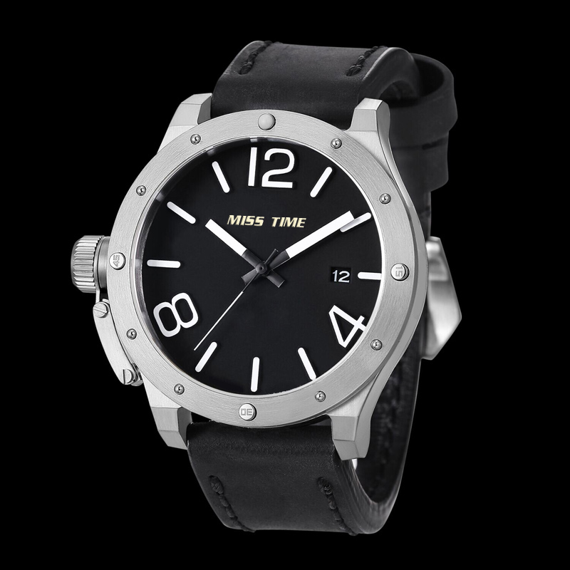 leather bands stainless steel japan movt mens quartz watch
