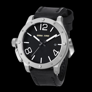 leather bands stainless steel japan movt mens quartz watch