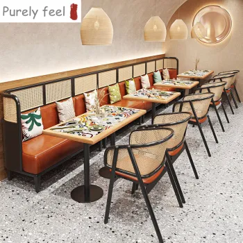 Custom Wooden Rattan Booth Sofa and Furniture Sets for Restaurants