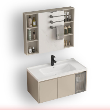 Bailu C-NK-E 9047 Modern Vanity Set: Fluted Sink and Bathroom Cabinet