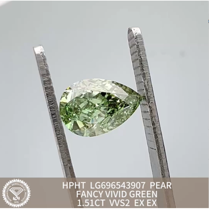 Pear Green Lab Diamond 1.51CT VVS2 HPHT