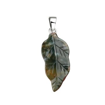 Fancy Jasper Handmade Craved LeafPendant for Making Jewelry (Approx 23X47MM)