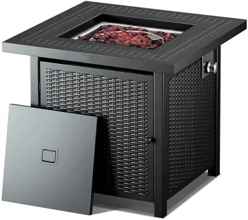 28" Propane Gas Fire Pit Table - 50,000 BTU Square Outdoor Fireplace with Auto Ignition