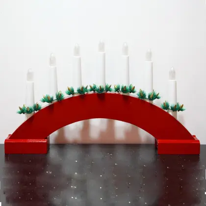 Christmas Decoration B/O Red Wooden Candle Bridge
