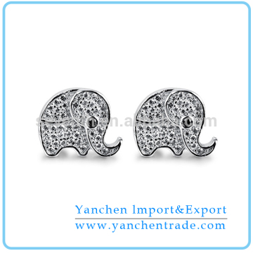 Kids Jewelry Solid 925 Sterling Silver Elephant Shaped Rhodium Plated Micro Paved Stud Earrings