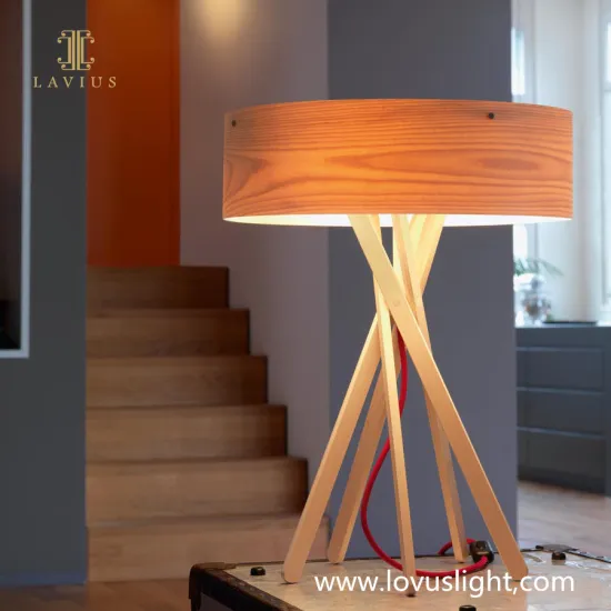 Orange creative wooden chandelier Texture custom decorative living room table lamp New bedroom table lamp