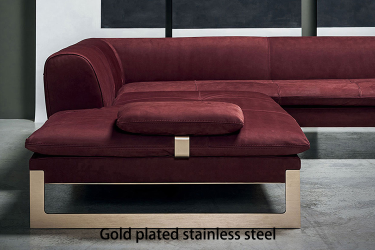 Kaki stainless steel spons kepadatan tinggi oranye dan bentuk furnitur ruang tamu set sofa kain atas