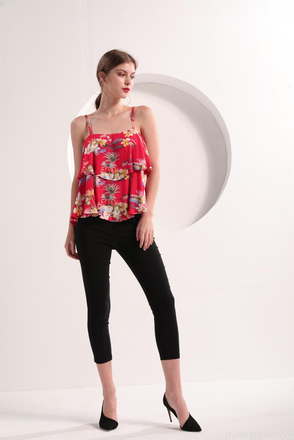 Top floral vermelho de Cami para mulher