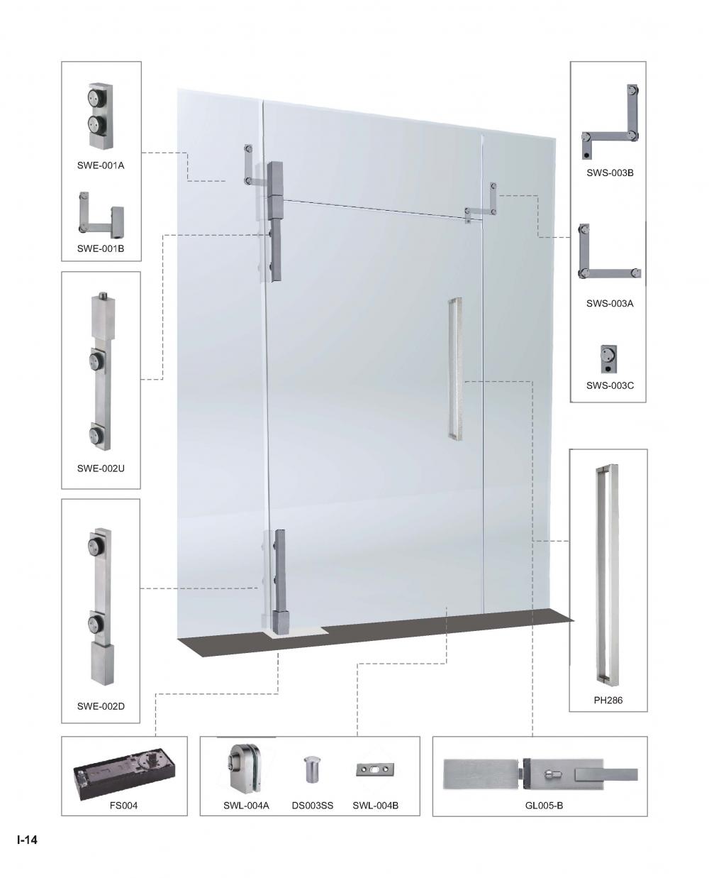 Système de porte en verre pivotant pivotant