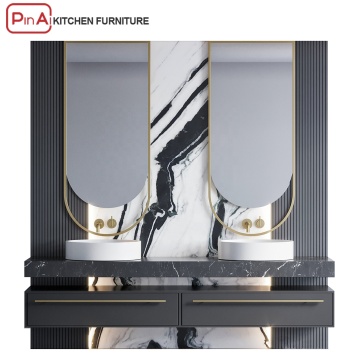 PINAI Hotel Luxury Bath Double Sink PVC Floating Cabinet Basin Modern Bathroom Vanity