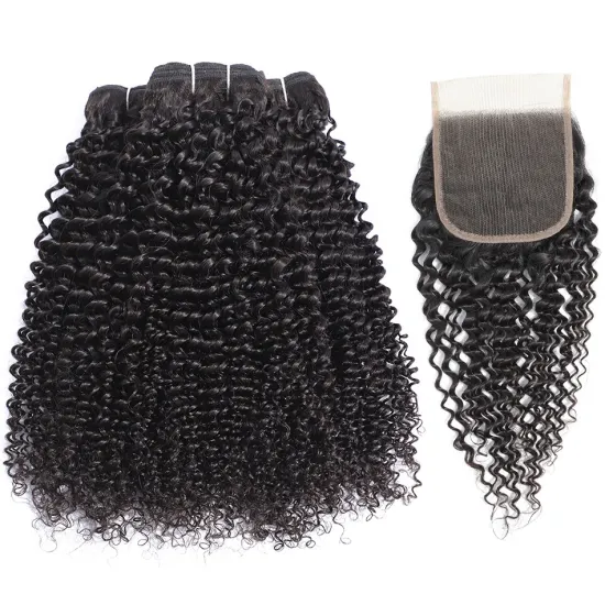 Wholesale Malaysian Kinky Curly Raw Unprocessed 100% Virgin Hair With Middle Part Silk Base Lace Closure