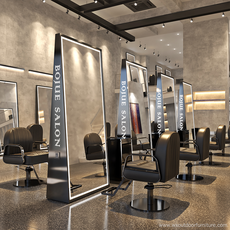 New Design Double Side Large Full Length Gold Styling Barber Shop Furniture Hairdressing Makeup Led Floor Beauty Salon Mirror