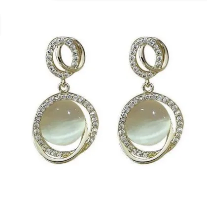 Lan Guang Fashion Trend Opal Stone Flower Pendant Earrings