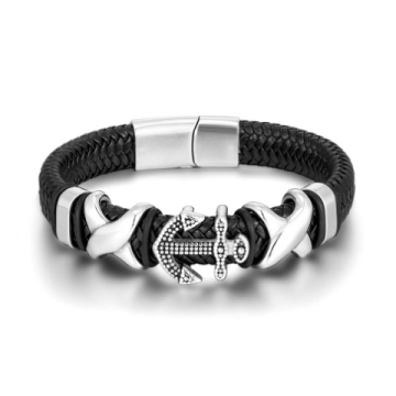 Fashion Black Leather Magnetic Bracelet for Men