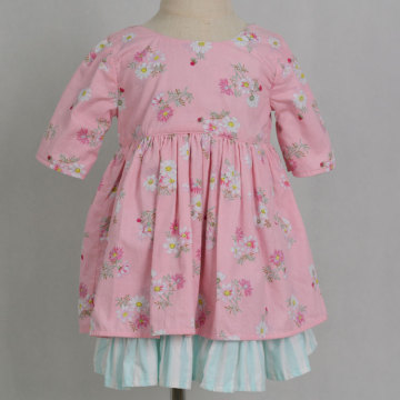 Boutique girls pink green cotton floral dress