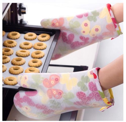 Cocina Horno Pot Holder Cotton Silicone Baking Gloves