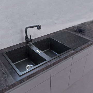 Custom Quartz Stone Large Double Bowl Kitchen Sink Counter Top Wash Basin