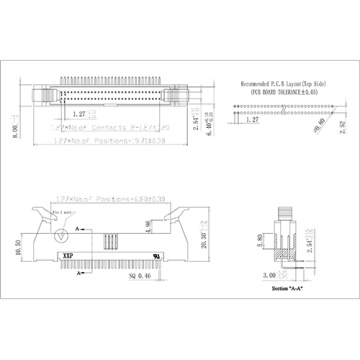 1,27*2,54 mm 2 linhas do conector do cabeçalho do ejector masculino/pino Dip/tht 90 ° ângulo reto