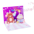 Biglietto d'auguri musicale popup personalizzato per buon compleanno con orso