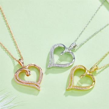 925 Sterling Silver Moissanite Diamond Heart Pendant Necklace for Engagement Wedding