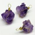 Amethyst original stone pendant necklace steel wire winding natural irregular aura Healing Crystal Necklace gem quartz jewelry s