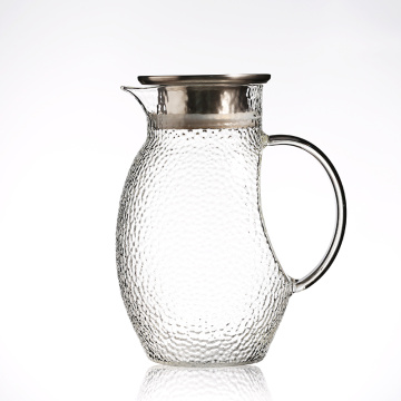 Hand make glass pitcher with lid and spout glass water carafe