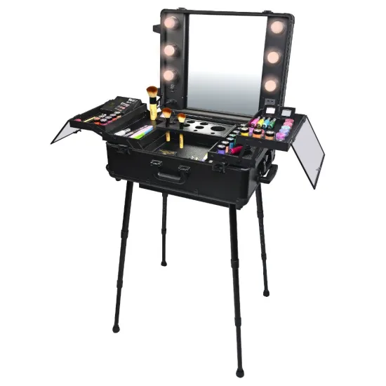 Professional Makeup Case With 6 Color Bulbs and Supporter