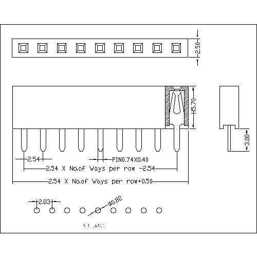 2.54 mm Female Header Single Row Straight Type H5.7  FHES04-XXSXXX