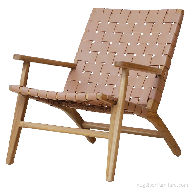 Cadeira de braço de couro de malha e tecido