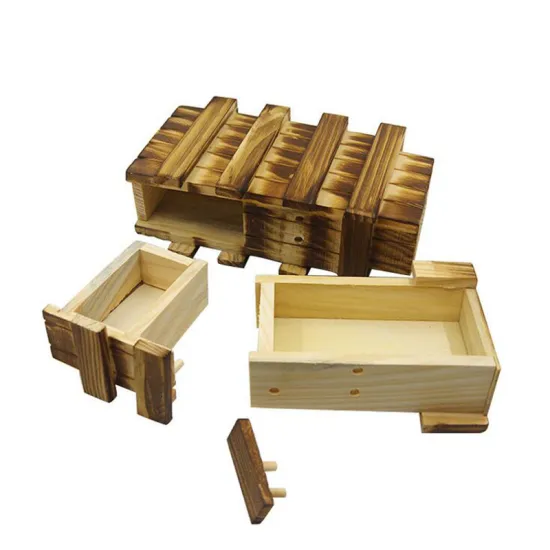Big Size Antique Vintage Wooden Puzzle Box with 2 Compartment Magic Trick Secret Drawer Box Brain Teaser Treasures Box Funny Toy