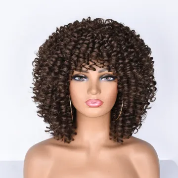 Hot Selling Wholesale Acceptable customization natural color synthetic short curly fibre wig for black women synthetic hair wigs