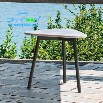 Marble Top Outdoor Triangular Side Table for Patio and Cafe