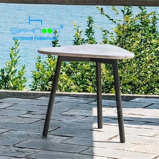 Marble Top Outdoor Triangular Side Table for Patio and Cafe