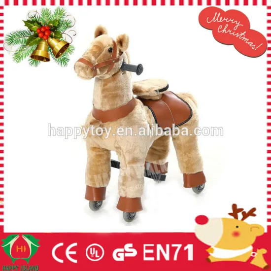 HI CE Light Brown plush mechanical riding ride on toy horse pony on wheels