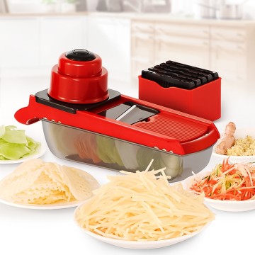 Adjustable 6 Blade Multi-Function Shredder: Vegetable Potato Slicer & Grater with Container