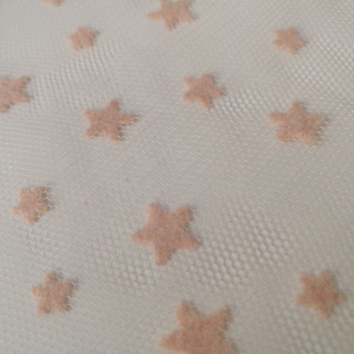 3D Handmade Embroidery Lace Fabric 100% Polyester Little Star Tulle Dress Flock Fabric Factory
