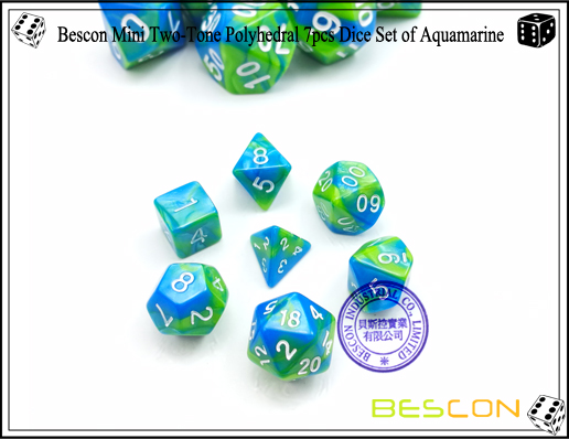 Bescon Mini Two-Tone Polyhedral 7pcs Dice Set of Aquamarine-2