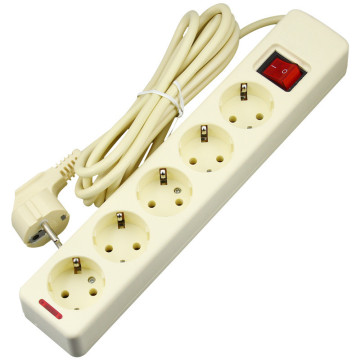 German 5-Port Standard European Electrical Switch Socket with 2.5m Wire Length