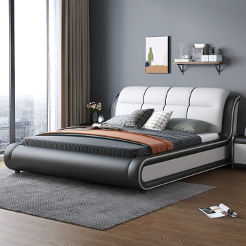Modern Eco-Friendly Queen Leather & Wooden Upholstered Hotel Bed Design
